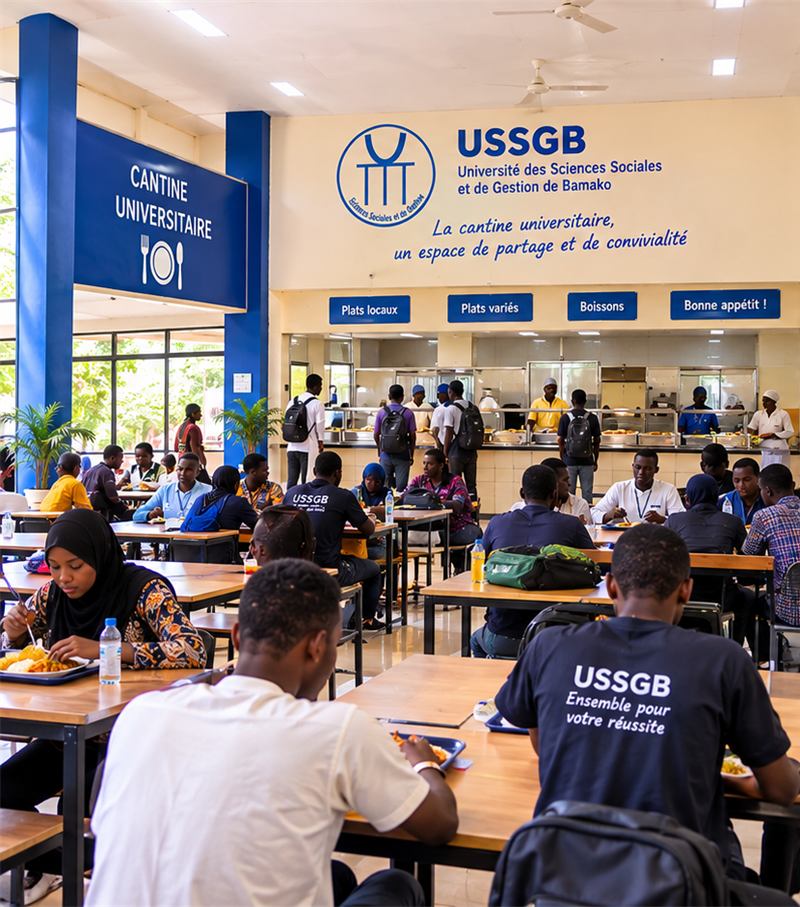 Étudiants déjeunant à la cantine universitaire